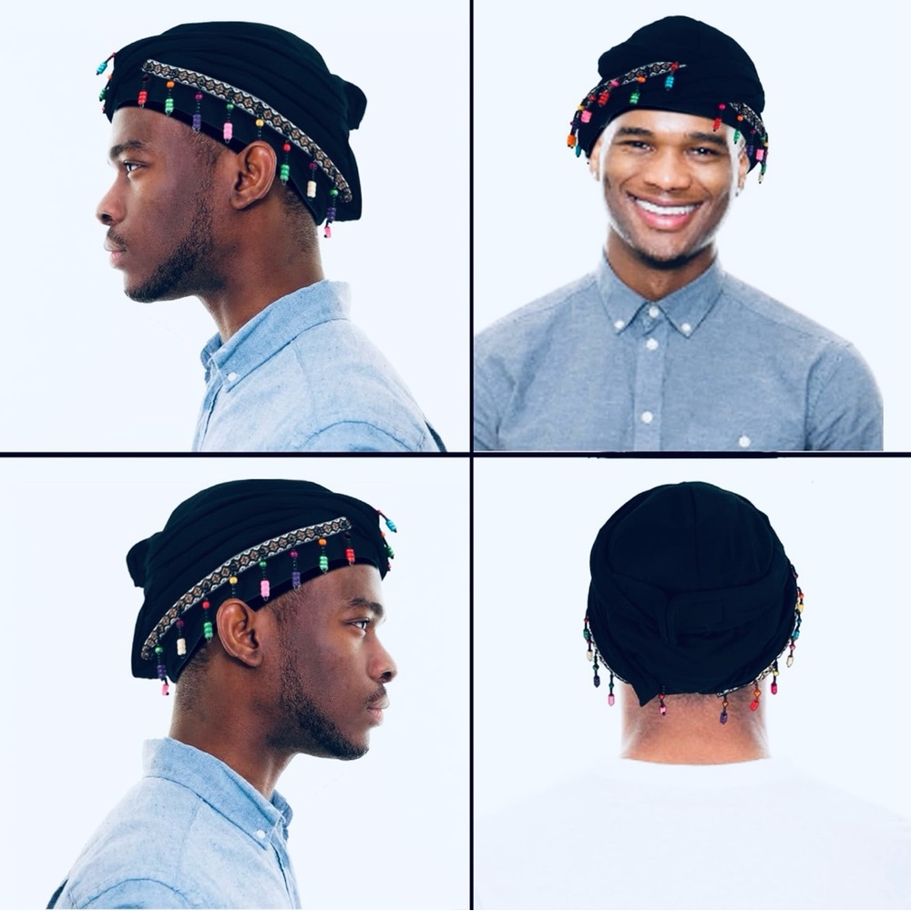 Turban Durag Unisex Navy Blue Satin Silk Lined Elastic Turban Head Wrap,Scarf